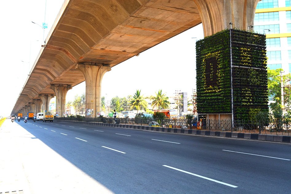 In An Effort To Beat Pollution, Bengaluru Gets Its First Vertical Garden On Flyover Pillars