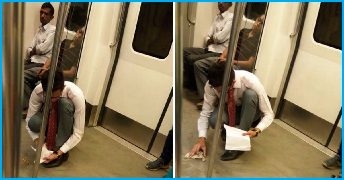 New Delhi: Boy Cleans Up Compartment In Metro, Serves As An Example For Many