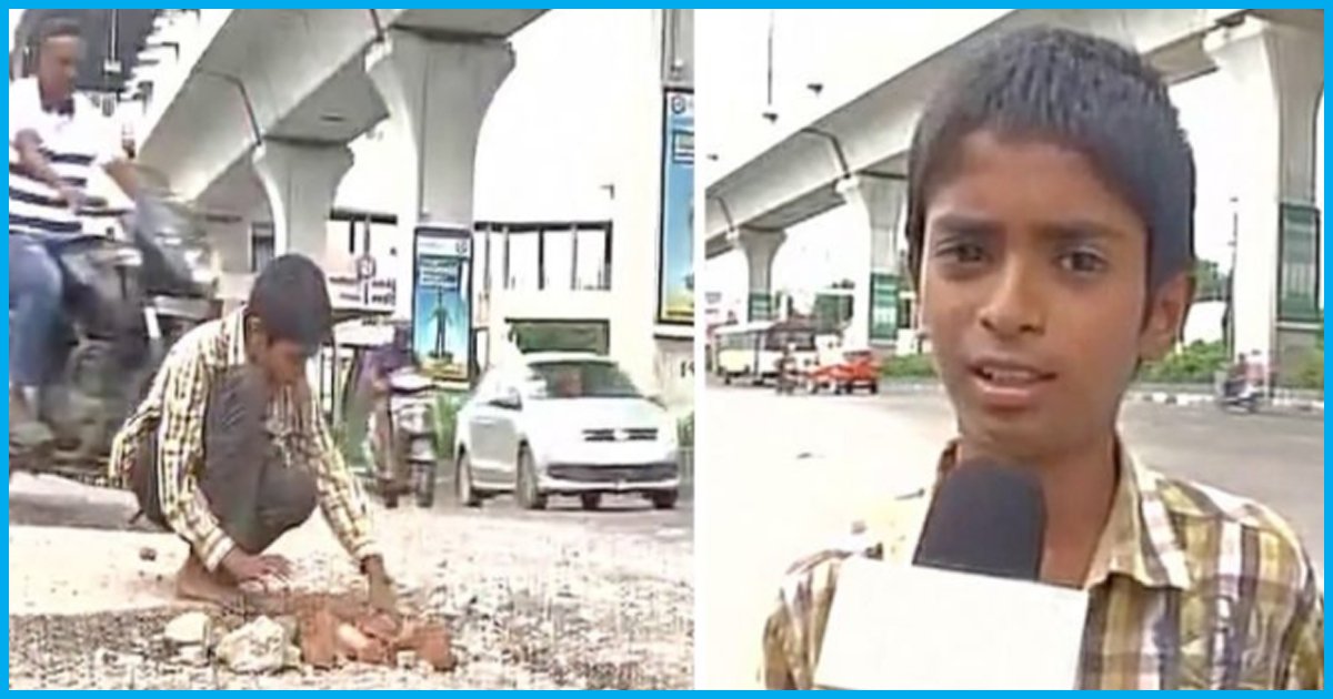 Telangana: 12-Yr-Old Boy Fills Potholes In Hyderabad To Curb Road Accidents