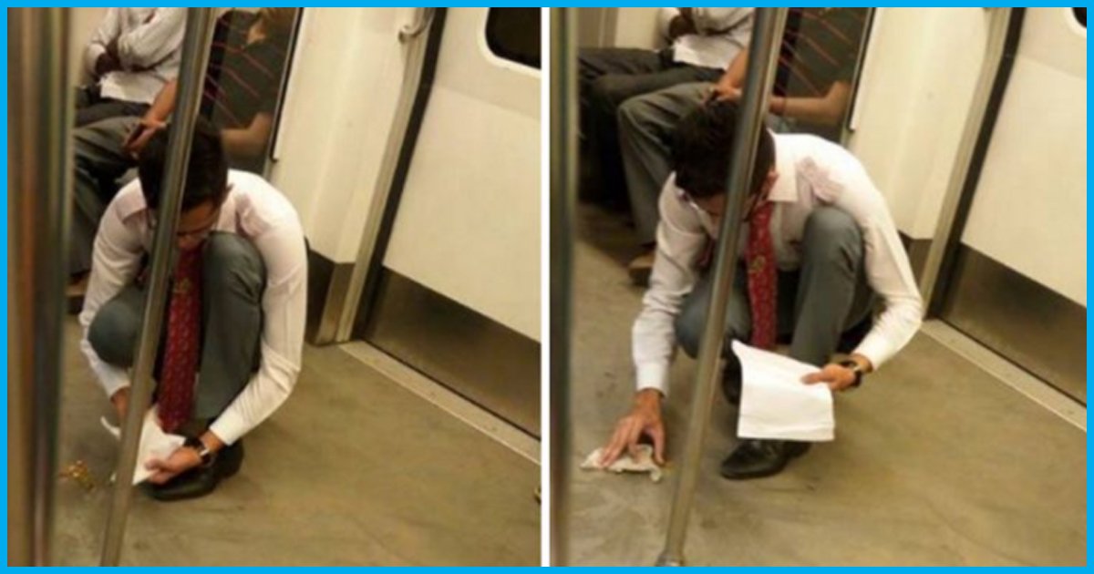 New Delhi: Boy Cleans Up Compartment In Metro, Serves As An Example For Many