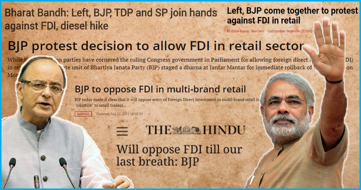 As Govt Allows 100% FDI In Single Brand Retail, What Were BJPs Views On FDI Before It Came Into Power?
