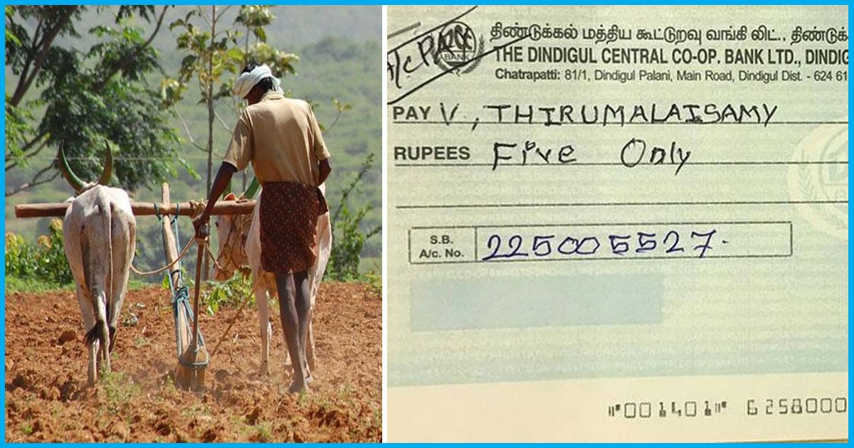 Tamil Nadu: Drought-Hit Farmers Receive Cheques Of Rs 3, Rs 5, Rs 10 As Crop Insurance