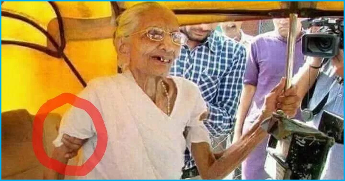 The Photograph Of PM Modi’s Mother In An Auto-Rickshaw Is Not Photoshopped