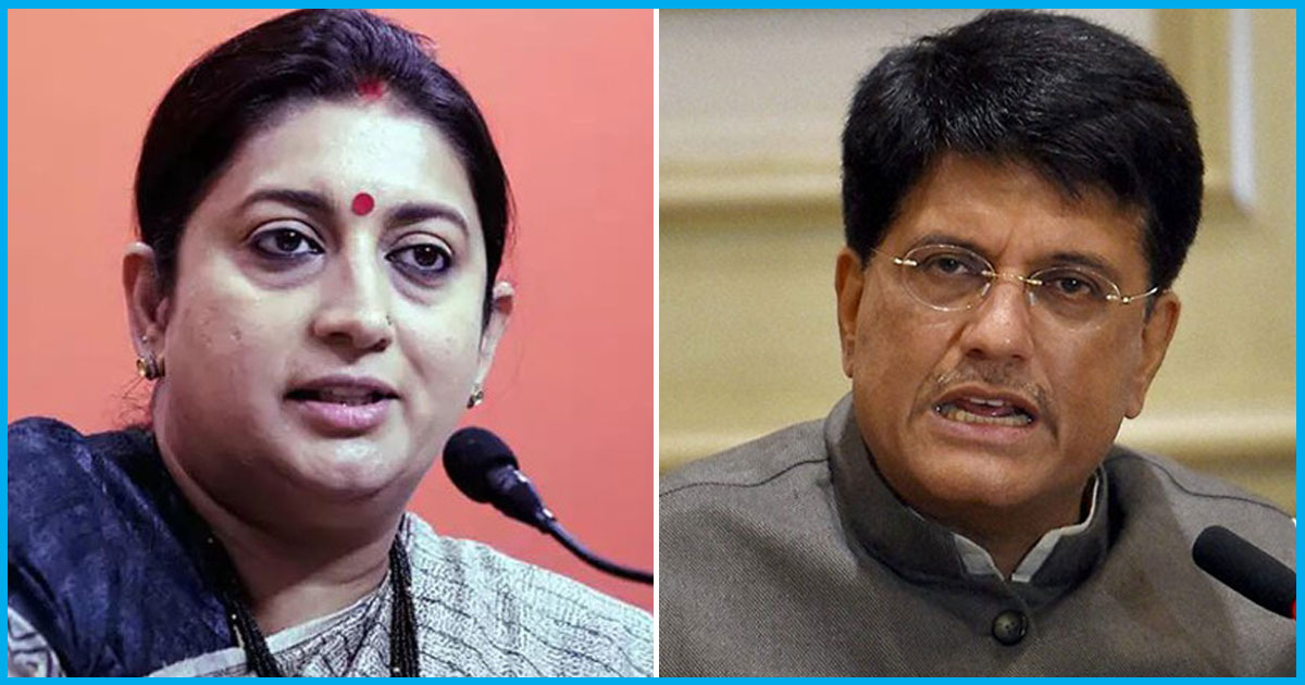 Smriti Irani Removed From I&B Ministry; Piyush Goyal Given Temporary Charge Of Finance Ministry