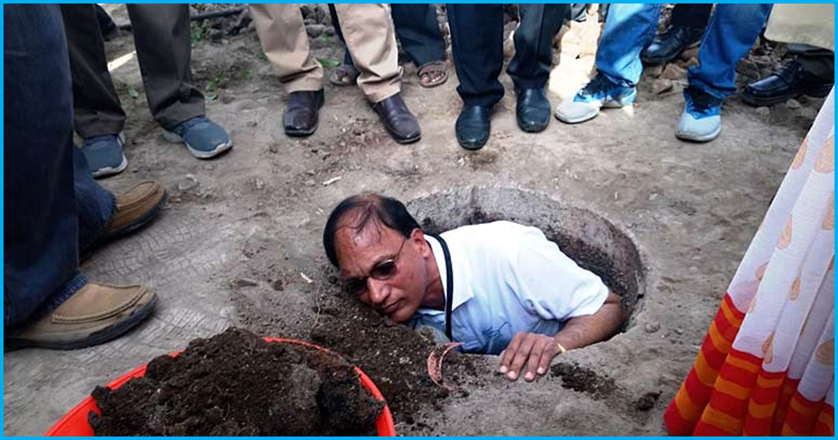 Telangana Collector Cleans A Toilet Pit To Show Process Of Transforming Night Soil Into Organic Manure