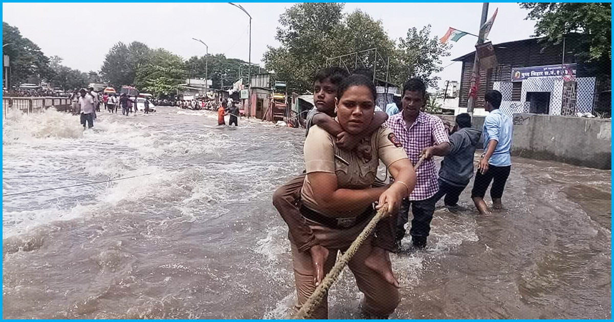 Pune: Policewoman Braves Dangerous Water Current To Save Stranded Children, Women And Seniors