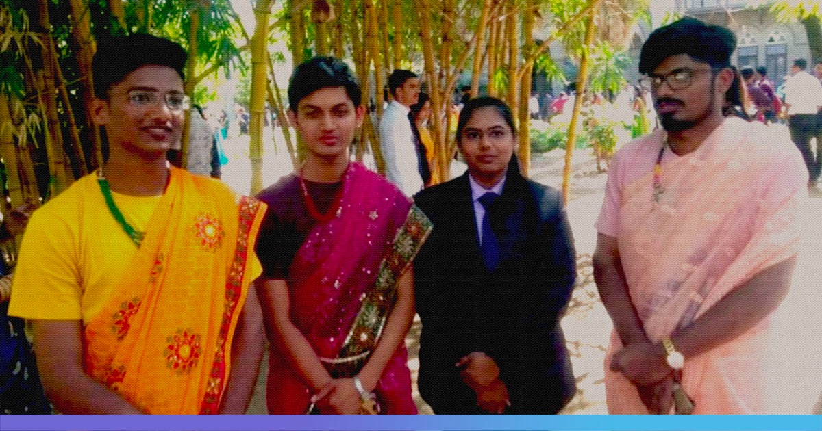 Boys In Pune College Wear Sarees On Annual Tradition Day To Exemplify Gender Equality