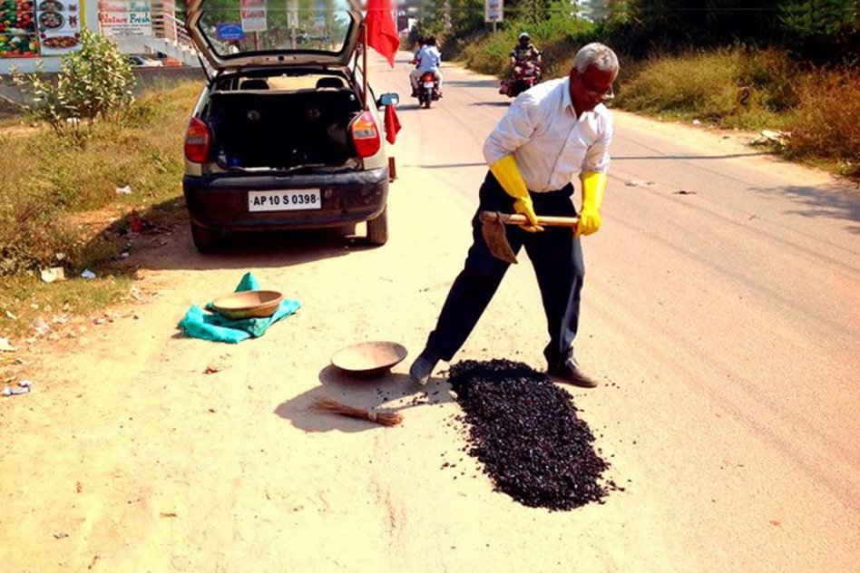 Meet The Man Who Dedicated His Entire Pension To Fill Potholes To Save Lives