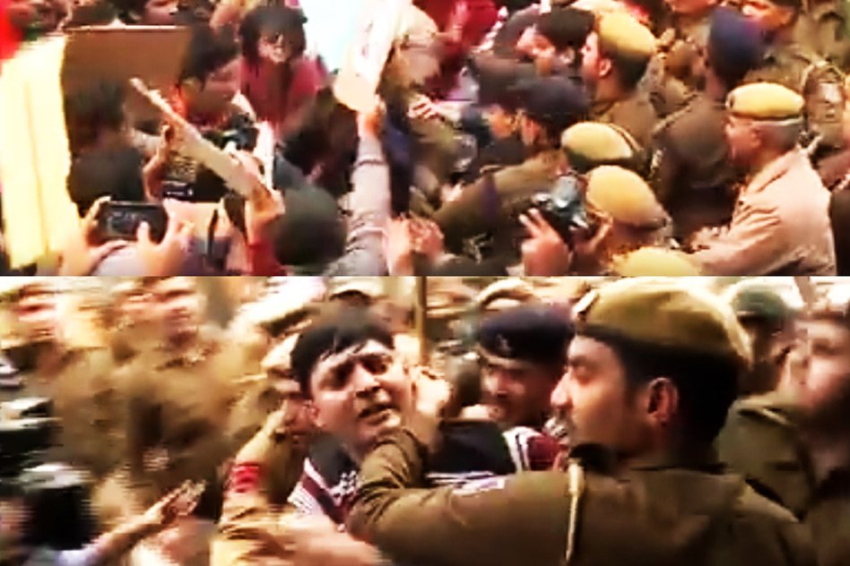 Video: Delhi Police With Few RSS Activists Beat Students Protesting In Front Of RSS Headquarter