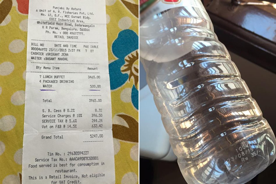 Voice Of Consumer: A Bengaluru Restaurant Charged Me Rs. 125 For A Bottle With MRP Rs. 35