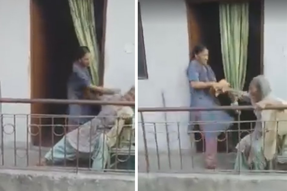 Disturbing Video: A Woman Brutally Assaulting Her Elderly Mother, Police Needs To Intervene