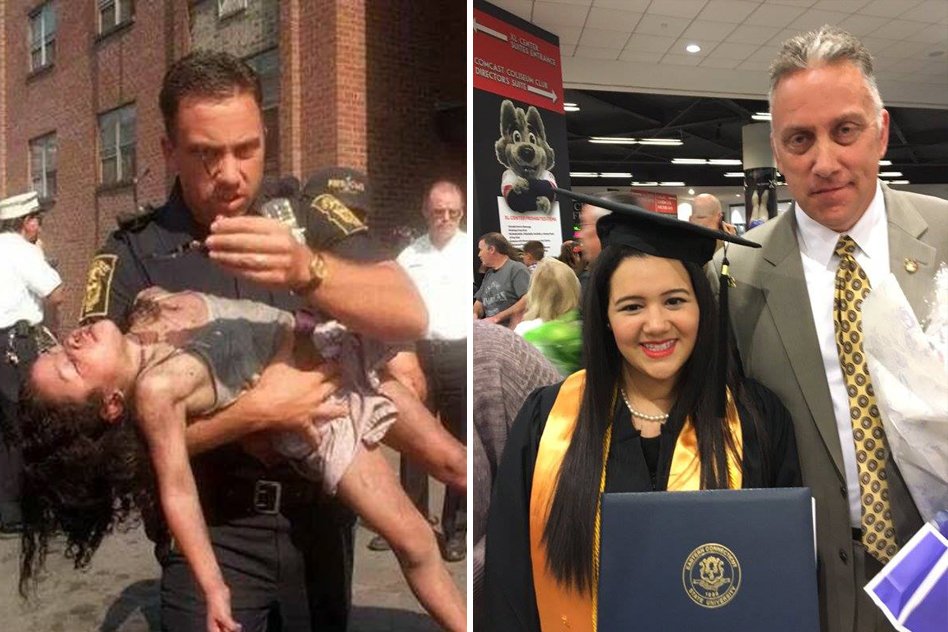 A Police Officer Attends The Graduation Ceremony Of The Girl, He Saved From Fire 18 Years Ago