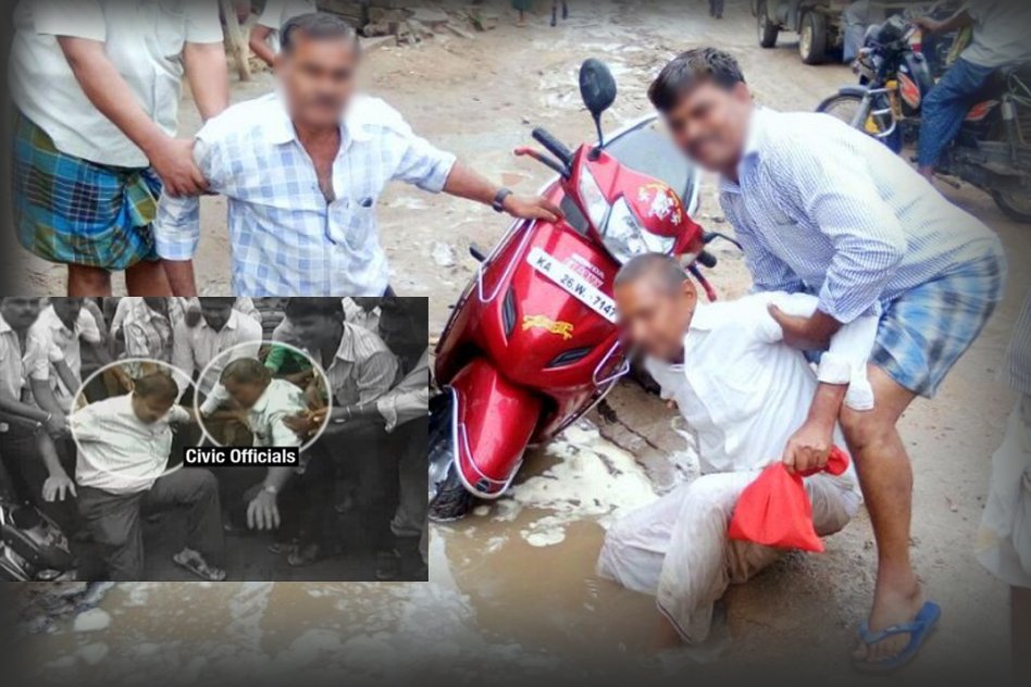 Karnataka: Angry Locals Drag Engineers Into A Pothole To Teach Them A Lesson