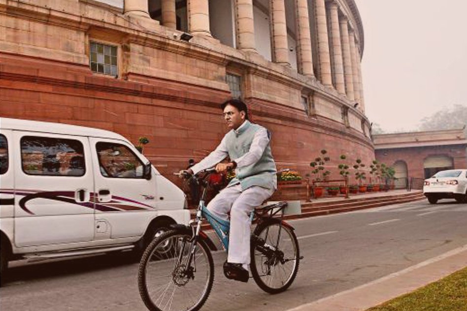 Mansukh Mandaviya, Rajya Sabha MP Cycles To Parliament To Take Oath As A Minister