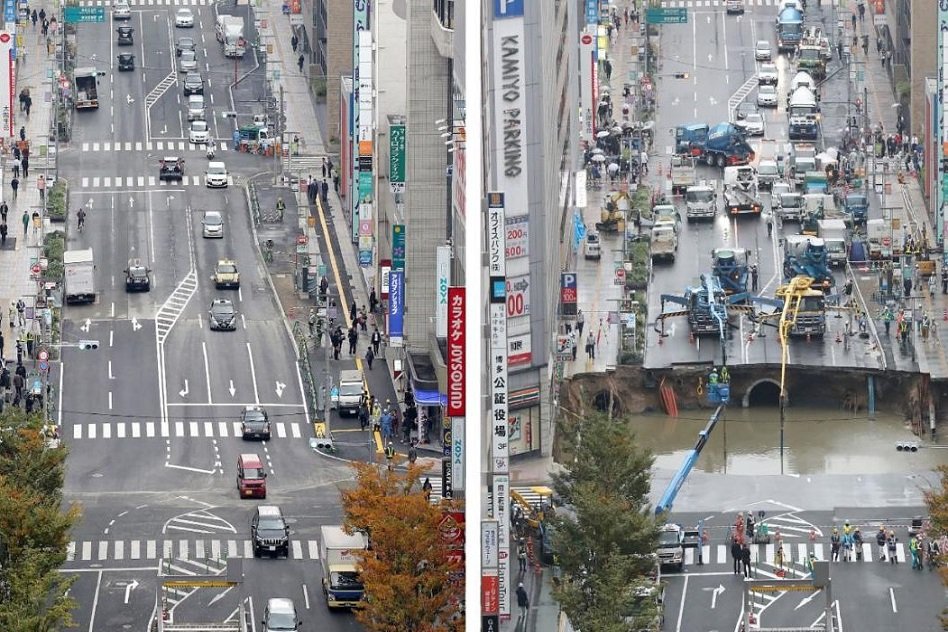 100 Foot Deep Sinkhole Repaired By Japanese Workers In Just Two Days
