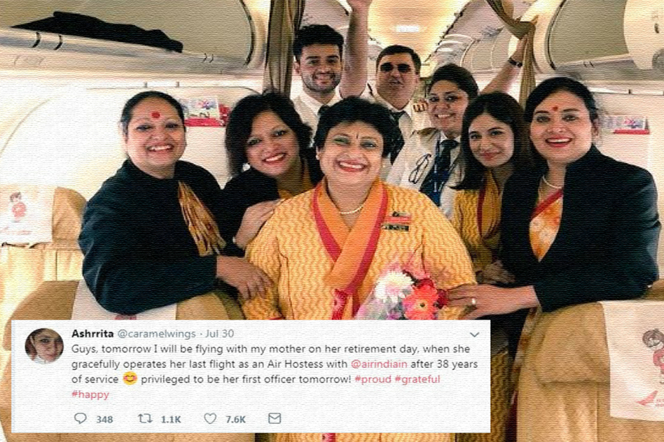 Daughter Gives Her Air Hostess Mother A Perfect Farewell, Pilots Her Last Flight Before Retirement