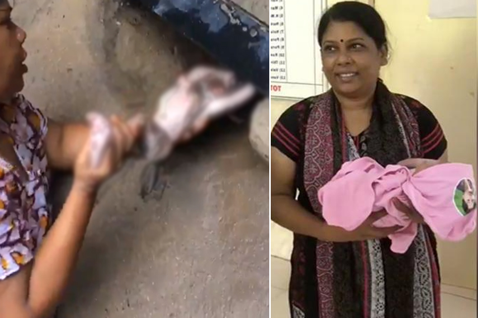 [Video] Chennai Woman Saves Life Of New Born By Pulling Him Out Of Drain; Names Him Sugandhiram, Meaning Freedom