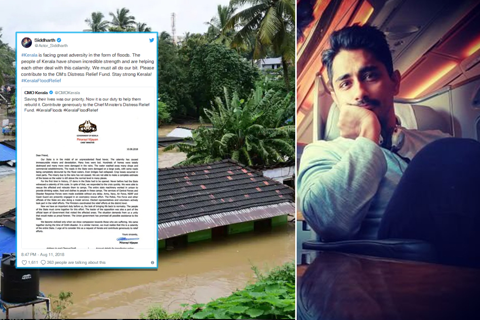 After Helping In Chennai Floods, Actor Siddharth Up For Kerala Donation Challenge; Help If You Can
