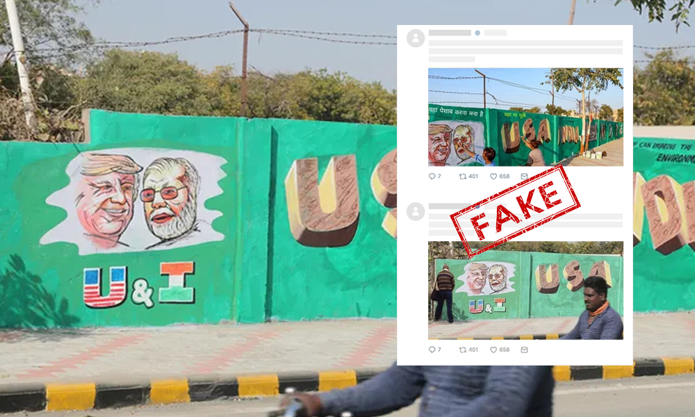 Fact Check: Photo Of Man Urinating On Wall With Trump, Modi Murals Is Fake