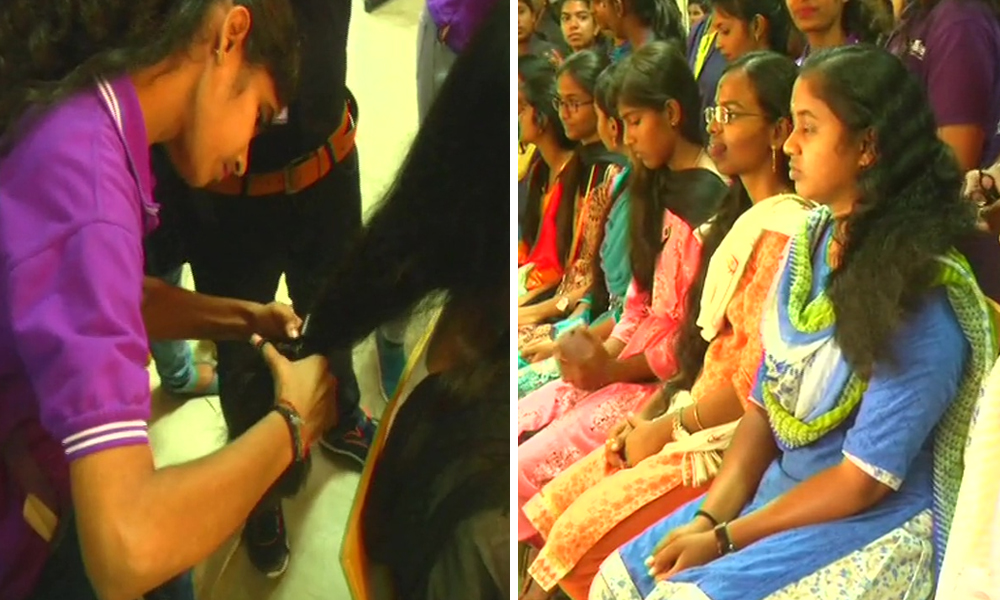 80 Girls From Coimbatore College Donate Hair For Cancer Patients