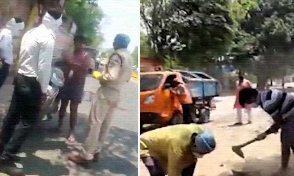 Former BJP Leader Makes Son Apologize And Clean Roadside Garbage For Misconduct With Policemen