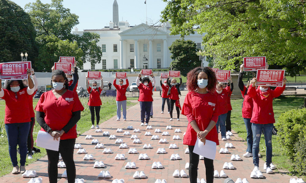 US Nurses Union Line Up 160 Shoes To Pay Tribute To Nurses Who Succumbed To COVID-19