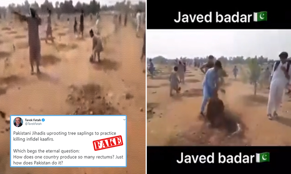 Fact Check: Tarek Fatah Shares Video Of People Uprooting Newly-Planted Trees With False Communal Angle