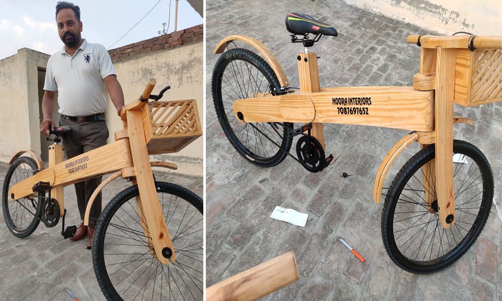 Punjab Carpenter Crafts Eco-Friendly Wooden Bicycle To Beat Lockdown Blues