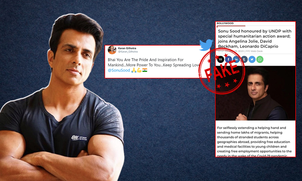 Fact Check: Did Sonu Sood Win An Award Conferred By United Nations Development Programme?