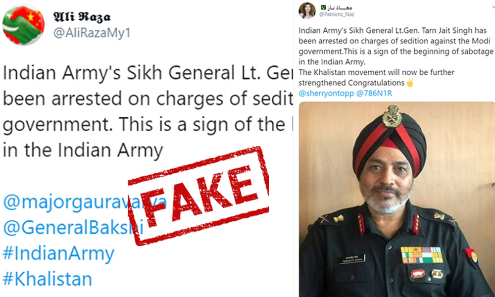 Fact Check: Was Lieutenant General Taranjit Singh Arrested For Sedition Against Modi Administration?