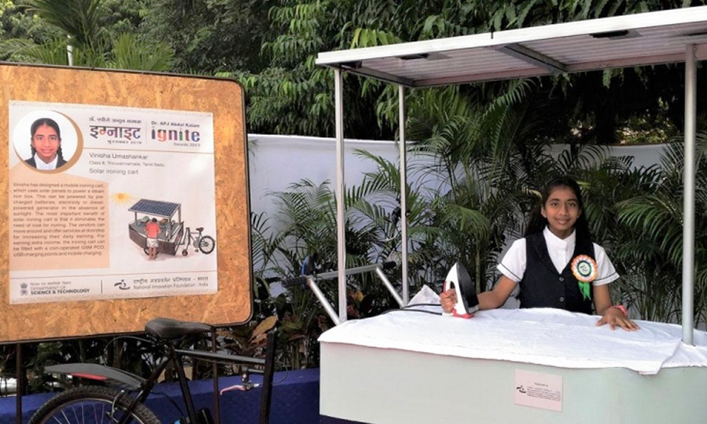 TN School Girl Wins Award For Designing Solar Powered Ironing Cart