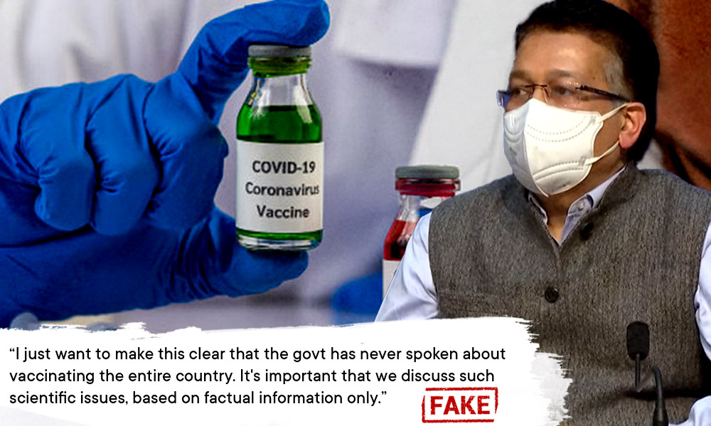Fact Check: Health Secretary Rajesh Bhushan Denies Centres Coronavirus Vaccine To All Statement