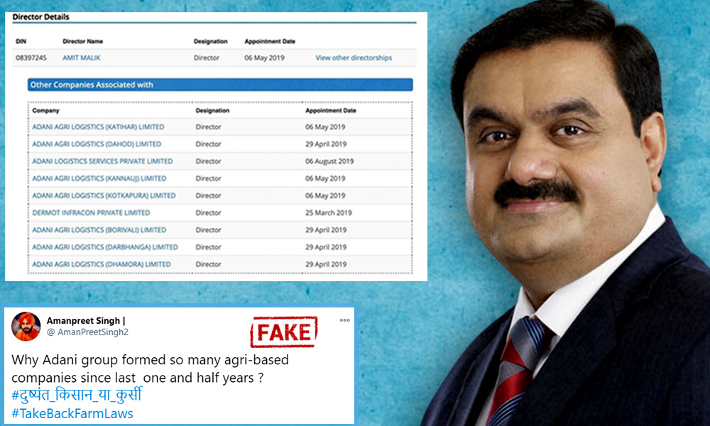 Fact Check: Viral Claim Of Adani Incorporating Many Agri-Based Organisations In 2019 Is False