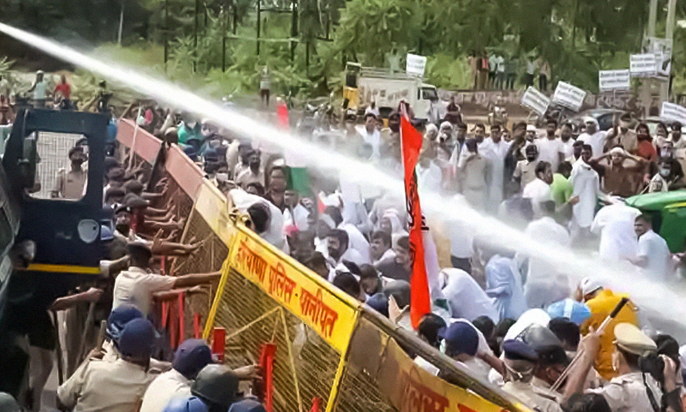 Madhya Pradesh: Clashes At Congress Farm Protest; Cops Use Tear Gas, Water Cannons