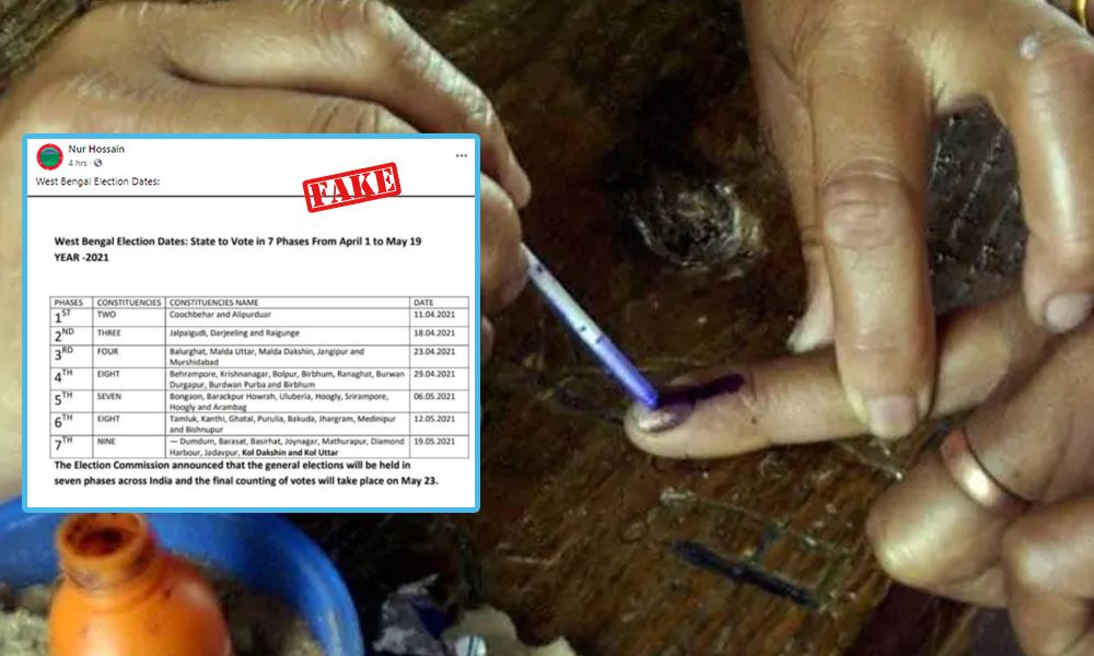 Fact Check: Image Viral Claiming Dates Of West Bengal Assembly Elections 2021 Are Announced