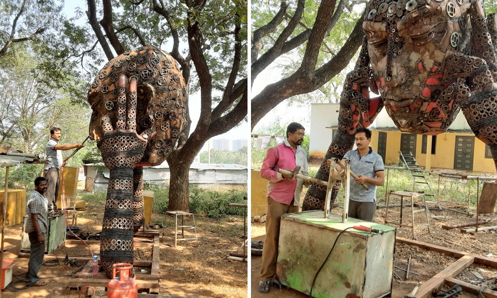 Andhra Pradesh Professor Transforms Recycled Automobile Metal Scrap Into Sculptures