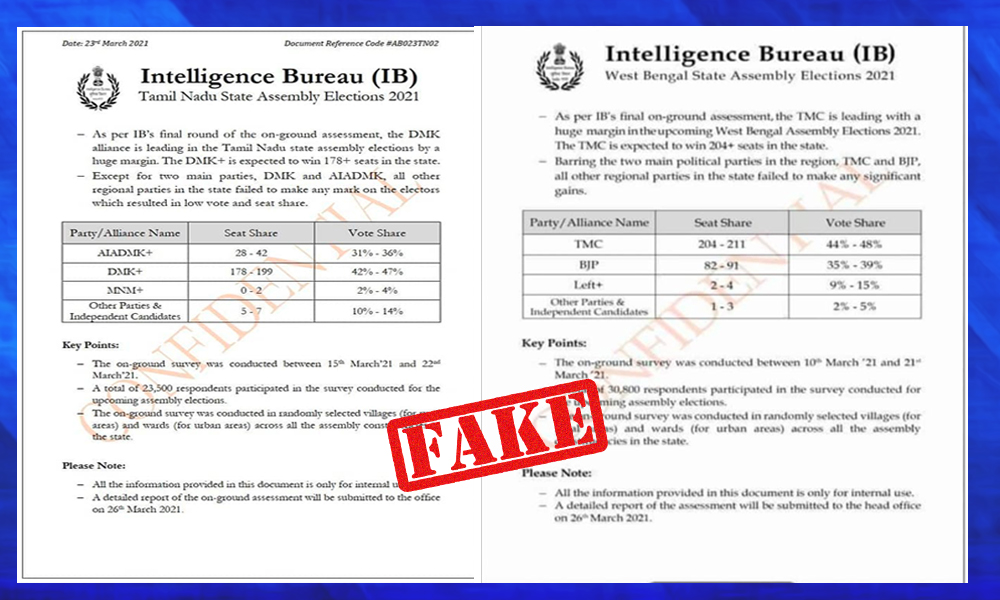 Netizens Share Fake On-ground Assessment By Intelligence Bureau Ahead Of West Bengal And Tamil Nadu Elections