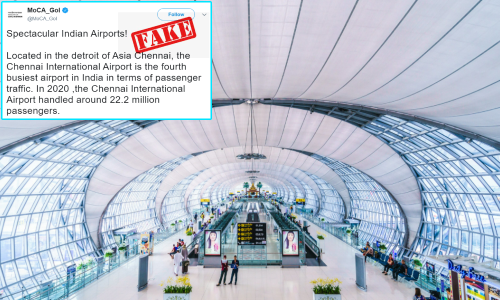 Fact Check: Ministry Of Civil Aviation Passes Off Bangkok Airport Photo As Chennai Airport