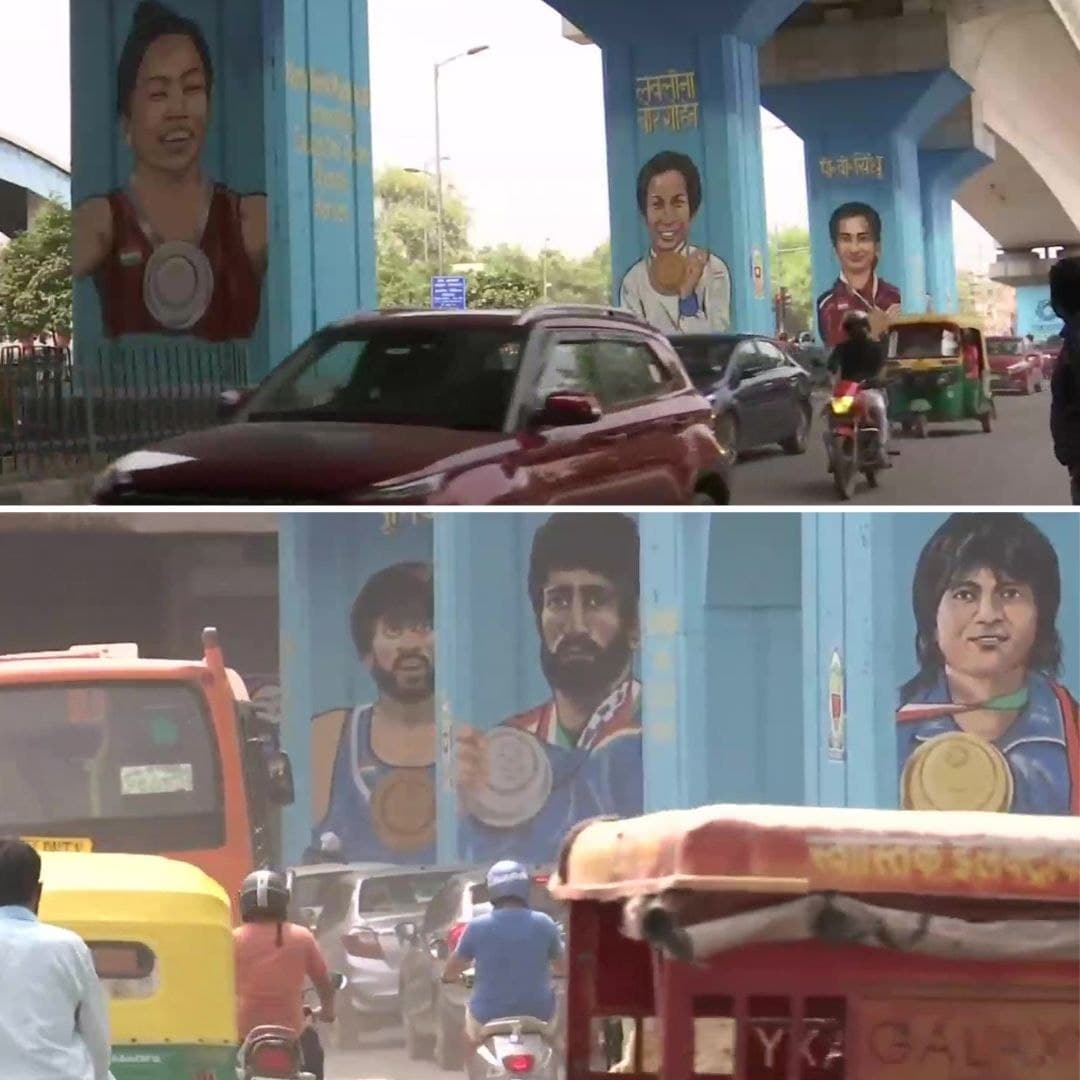 Tribute To Olympians: Metro Pillars In Delhi Beautified With Graffiti Of Mirabai Chanu, Neeraj Chopra