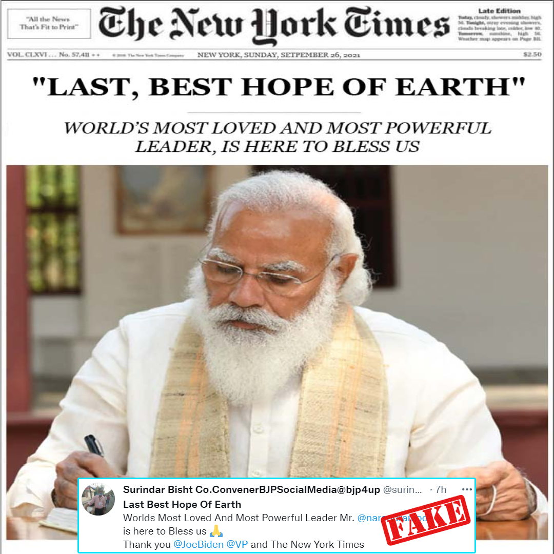 New York Times Featured Modi On Its Front Page? No, Viral Screengrab Is Photoshopped!