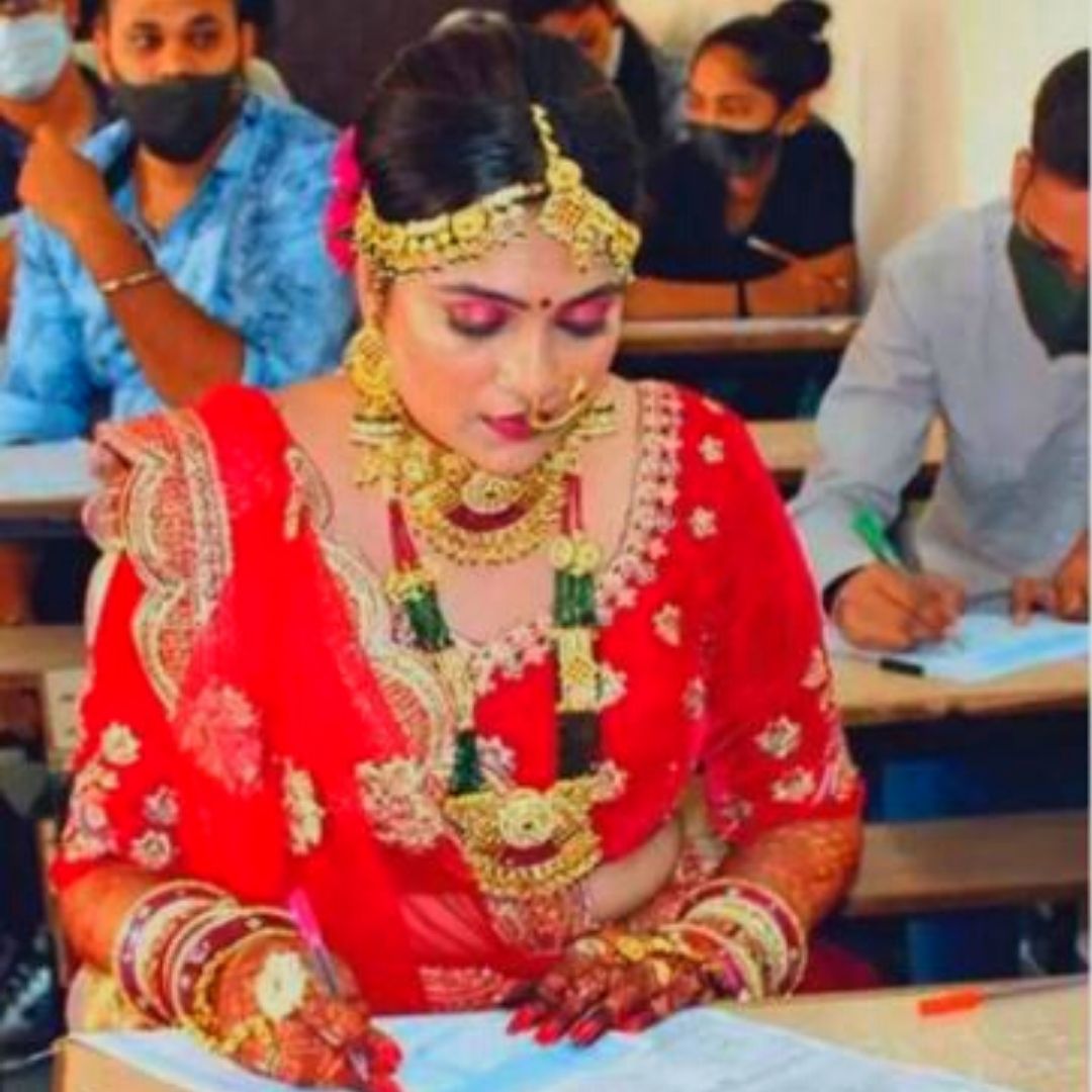 Bride In Gujarat Appears For University Exam In Wedding Attire, Prioritises Exam Over Wedding