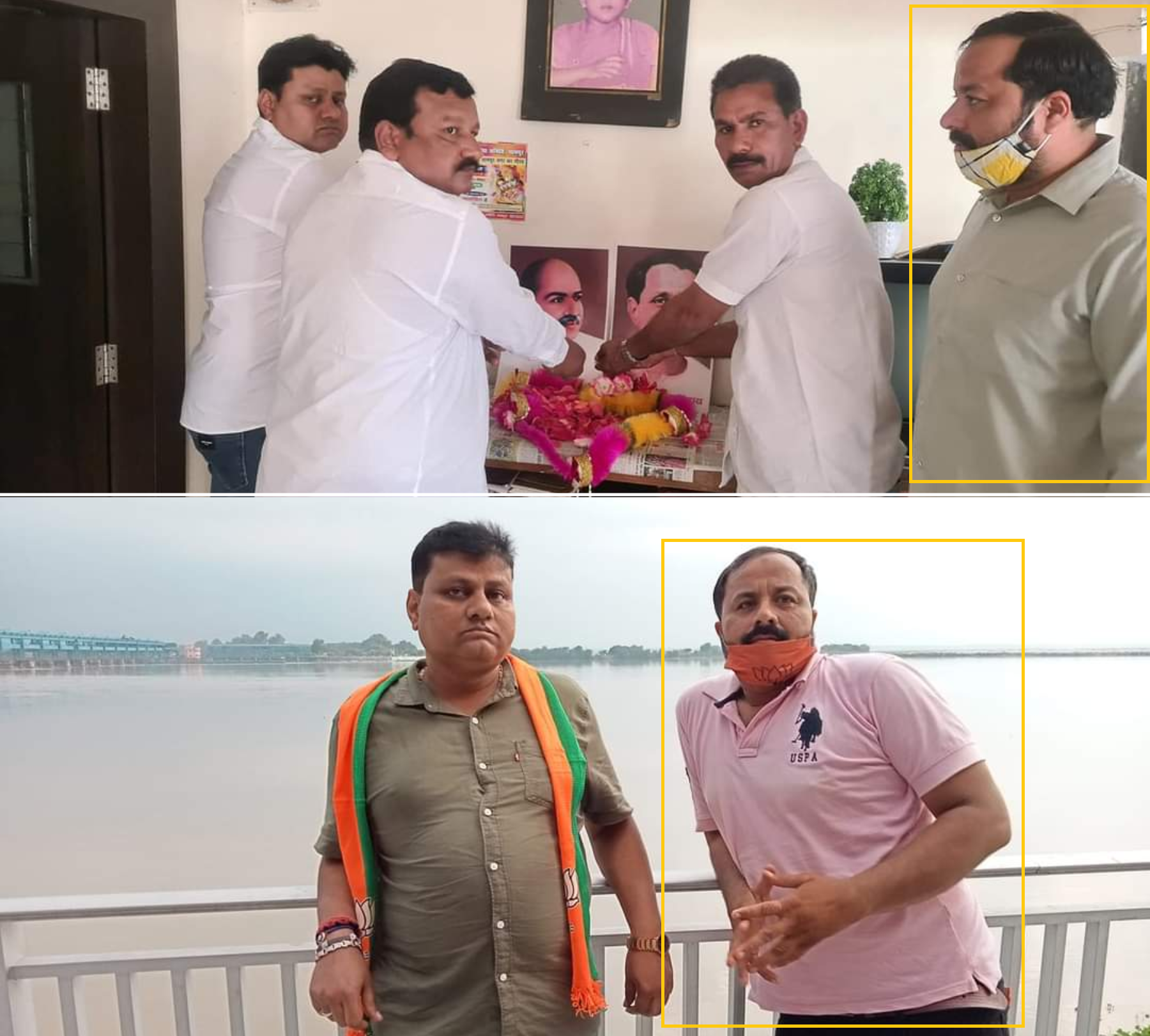 Daud Ali (Yellow Box) during an event in BJP Office and with Udit Narayan, Nephew of BJP MLA Ashok Rana
