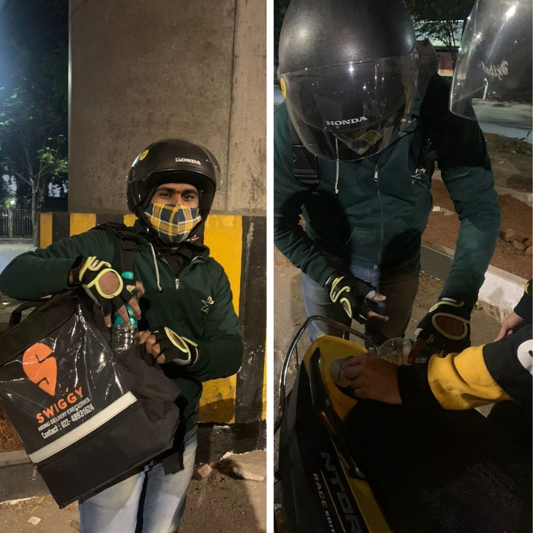 Hero To The Rescue: Swiggy Delivery Man Offers Petrol From His Bike To Stranded Strangers