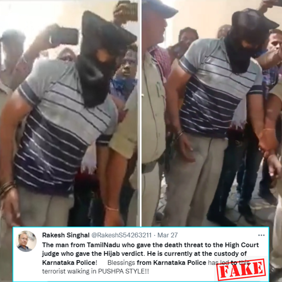 Viral Video Shows Man Arrested By Police For Threatening Judges Of Hijab Case? No, Video Viral With False Claim