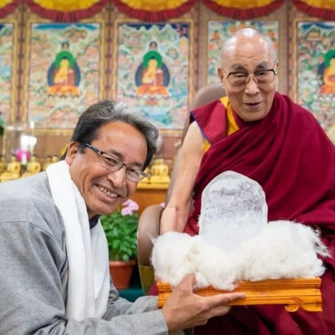 Highlighting Urgency For Climate Action, Sonam Wangchuk Presents Dalai Lama With A Block Of Melting Glacier Ice