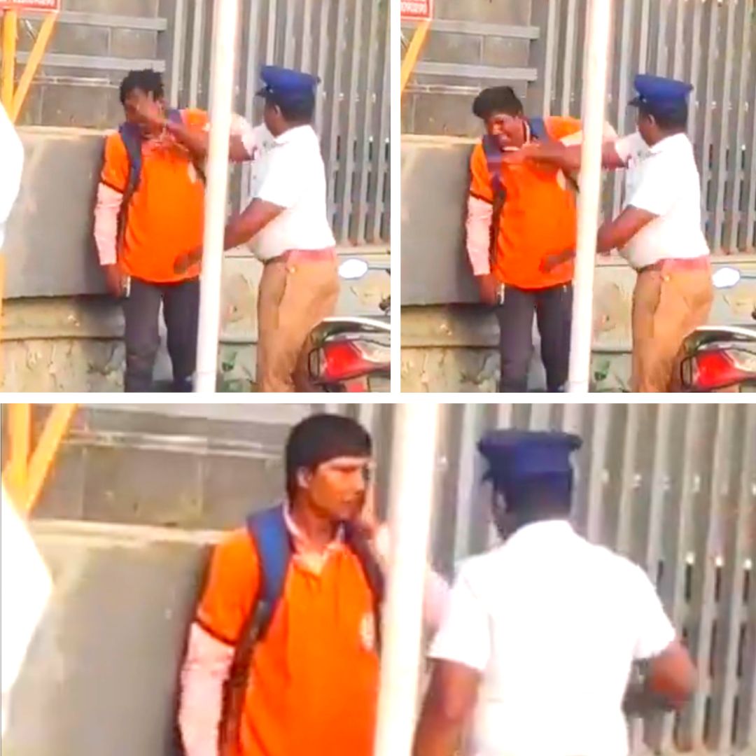 Police Brutality Caught On Camera! Swiggy Delivery Partner Slapped By Traffic Cop In Coimbatore