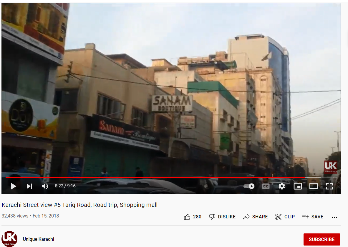 Image Credit: YouTube (Sanam Boutique and the building in the backdrop as noticed in the video uploaded by 'Unique Karachi')