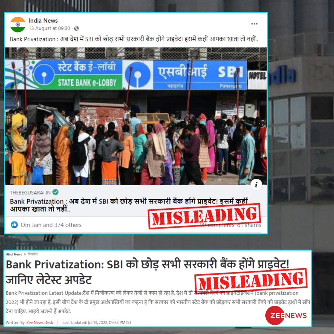 Has Govt Decided To Privatise All Public Sector Banks Except SBI? No, Viral Claim By Zee News Is Misleading!