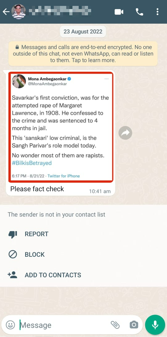 Screengrabs of requests received on the TLI WhatsApp fact check number