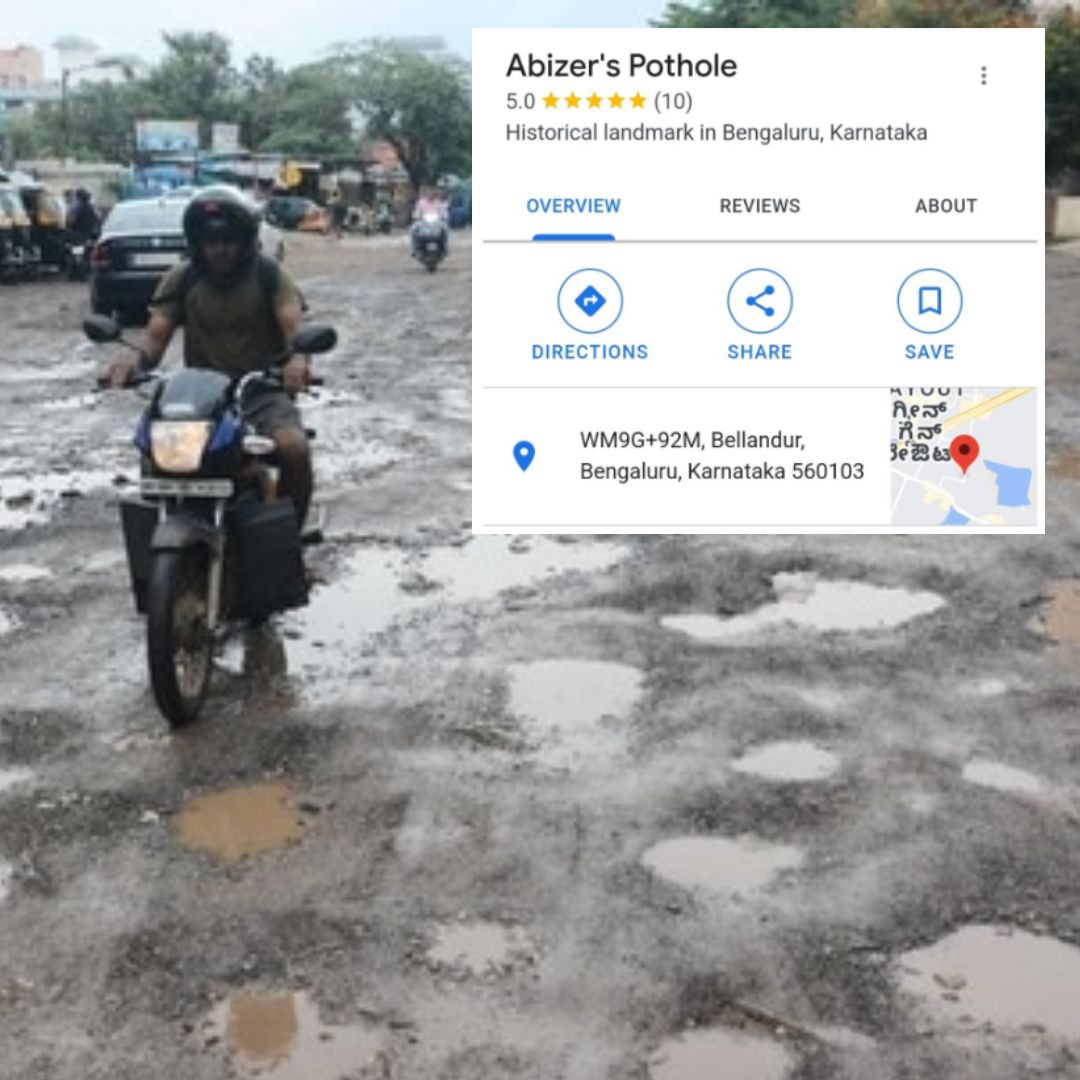 Must Visit At Least Once: This Pothole In Bengaluru Made It To Google Maps, Receives 5 Star Rating